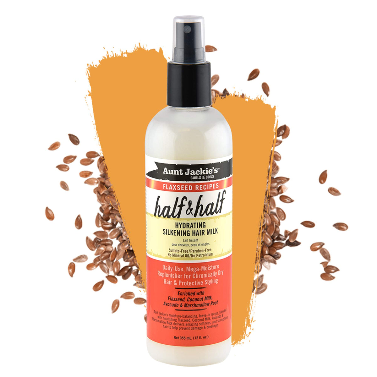 <transcy>AUNT JACKIES CURLS &amp; COILS FLAXSEED RECIPES HALF &amp; HALF HYDRATING SILKENING HAIR MILK, 355 ML</transcy>